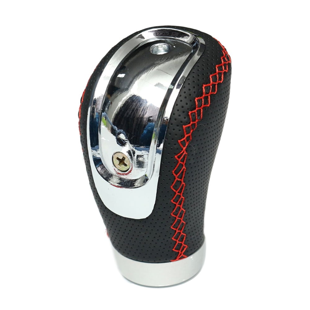 LUNSOM Shift Knob 5 Speed Black Leather Gear Shifter Knobs Universal Aluminium Stick Shifts Handle Transmission Head Shifting Lever Ball for Car Red Suture