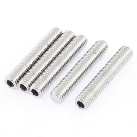 M8x45mm 1.25mm Pitch Stainless Steel Hex Socket Set Flat Point Grub Screws 5pcs