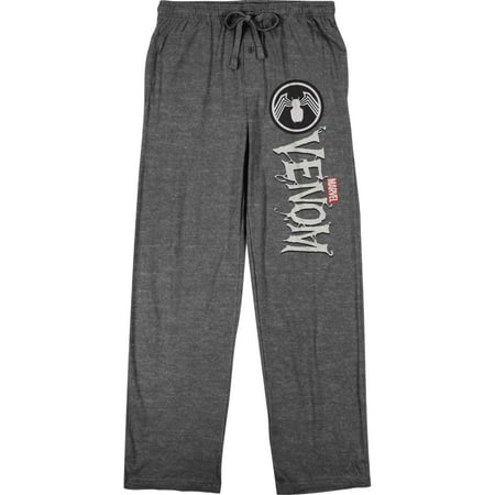 Marvel Comic Book Venom Logo & Text Men s Grey Sleep Pajama Pants-3XL
