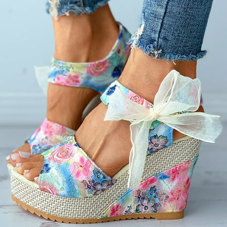 

Women s Ladies Platform Wedges Sandals Fashion Flower Lace-up Shoes Footwear
