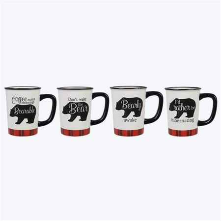 Youngs 21906 Ceramic Cabin Bear Plaid Mug - 4 Assorted