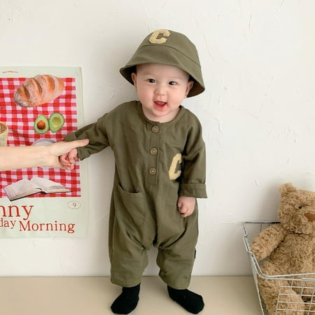 NIUREDLTD Baby Girls Boys Print Cotton Autumn Long Sleeve Romper Jumpsuit Hat Clothes