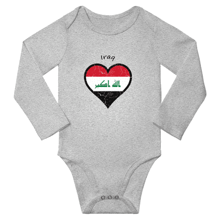 Iraq Flag Heart Love Baby Long Sleeve Clothing Bodysuits (Gray 18 Months)