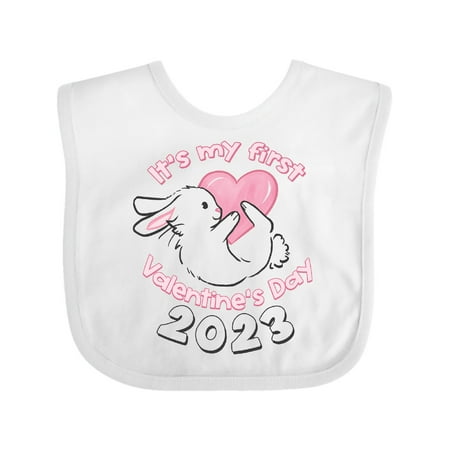 Inktastic It s My 1st Valentine s Day Bunny 2023 Gift Baby Boy or Baby Girl Bib