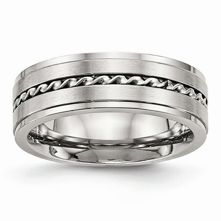 Primal Steel Stainless Steel Brushed and Polished Twisted 7.00mm Band