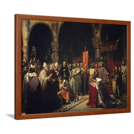 Louis VII Takes the Banner in the Basilica of Saint -Denis, 1147 by Jean Baptiste Mauzaisse Framed Print Wall Art