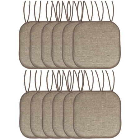 Cameron Memory Foam Non-Slip 16 x 16 Chair Cushion Pad with Ties 12 Pack - Beige/Brown