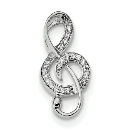 Designer Sterling Silver Rhodium-Plated Cz Treble Clef Slide (Length=23.4) (Width=10.85) Made In Thailand