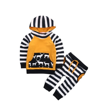 FOCUSNORM Toddler Boys Girls Hooded Outfit Deer Print Long Sleeve Patchwork Tops with Pocket+Long Stripe Pants Set
FOCUSNORM Toddler Boys Girls Hooded Outfit Deer Print Long Sleeve Patchwork Tops with Pocket+Long Stripe Pants Set