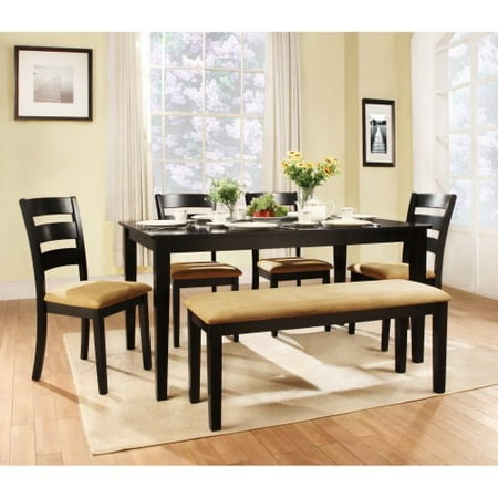 Homelegance Tibalt 6 Piece Rectangle Black Dining Table Set - 60 in. with Ladder Back Chairs & Bench