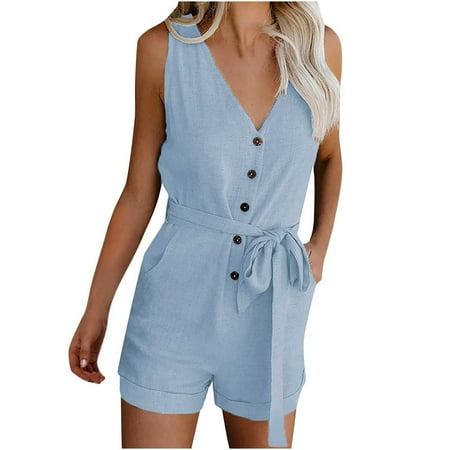 Dasayo Light Blue Women s Jumpsuits Rompers & Overalls Woman Fashion Solid Button Sleeveless Deep V Lacing Belt Jumpsuit Shorts
Dasayo Light Blue Women s Jumpsuits Rompers & Overalls Woman Fashion Solid Button Sleeveless Deep V Lacing Belt Jumpsuit Shorts