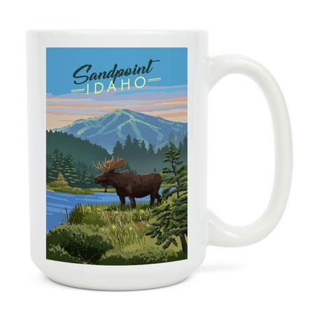 15 fl oz Ceramic Mug Sandpoint Idaho Moose Summer Scene Dishwasher & Microwave Safe