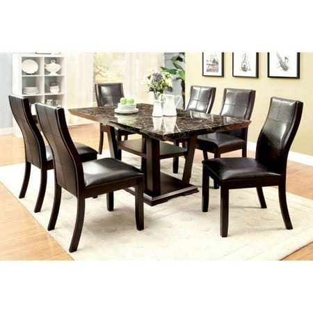 Furniture of America Newrock 7 Piece Faux Marble Dining Table Set