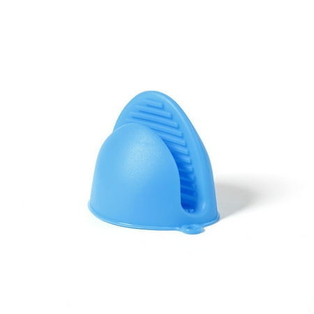 Silicone Oven Mitts Pot Holder Kitchen Cooking Finger Protector Pinch Grips Heat Resistant Glove (Blue)