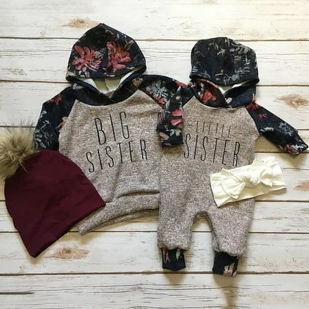 Sister Matching Clothes Kids Hooded Sweatshirt Baby Girl Romper Bodysuit Outfits