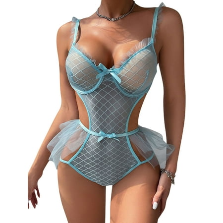 Avamo Ladies Bodysuit Deep V Lingerie Solid Color Sleepwear Sexy Nightwear See Through Sleeping Babydoll Light Blue S
Avamo Ladies Bodysuit Deep V Lingerie Solid Color Sleepwear Sexy Nightwear See Through Sleeping Babydoll Light Blue S