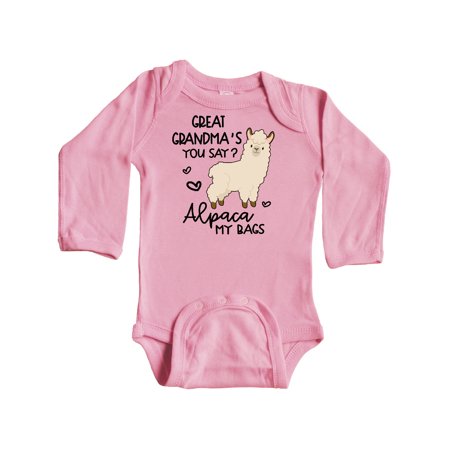 Inktastic Great Grandma s You Say Alpaca My Bags Gift Baby Boy or Baby Girl Long Sleeve Bodysuit
Inktastic Great Grandma s You Say Alpaca My Bags Gift Baby Boy or Baby Girl Long Sleeve Bodysuit