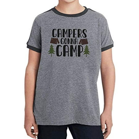 7 ate 9 Apparel Kids Campers Gonna Camp Grey Retro Ringer Tee