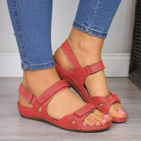 Women PU Leather Flat Sandals Summer Open Toe Beach Travel Casual Shoes New