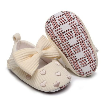 NEGJ Girls Single Shoes Heart Embroider Bowknot First Walkers Shoes Toddler Sandals Princess Shoes