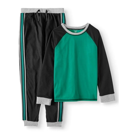 Dream life boys jogger pajama set - black/green athletic stripe (little boy & big boys)