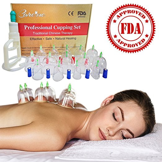 FDA Approved Chinese Cupping Therapy Set - Guaranteed 5-yr Life Span-Professional Medical Grade 14 Cups & Vacuum Pump Gun, 31" Extension Tube & English Manual