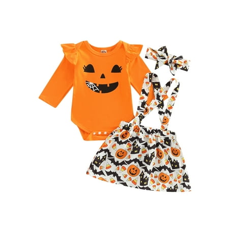 Gureui 3Pcs Newborn Baby Girls Halloween Outfit Pumpkin Print Long Sleeve Romper + Suspenders Skirt + Hairband for Toddlers 0-18 Months
Gureui 3Pcs Newborn Baby Girls Halloween Outfit Pumpkin Print Long Sleeve Romper + Suspenders Skirt + Hairband for Toddlers 0-18 Months