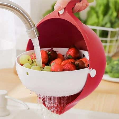 

Double Layer Drain Colander Dra Basket Detachable Colanders Strainers Sifters Kitchen Gadgets for Tomatoes Veggies Grapes Red