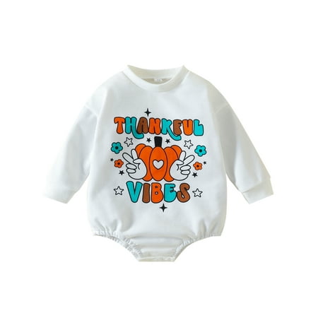Infant Baby Thanksgiving Romper Long Sleeve Round Neck Cartoon Pumpkin Letter Print Jumpsuit for Boys Girls
Infant Baby Thanksgiving Romper Long Sleeve Round Neck Cartoon Pumpkin Letter Print Jumpsuit for Boys Girls