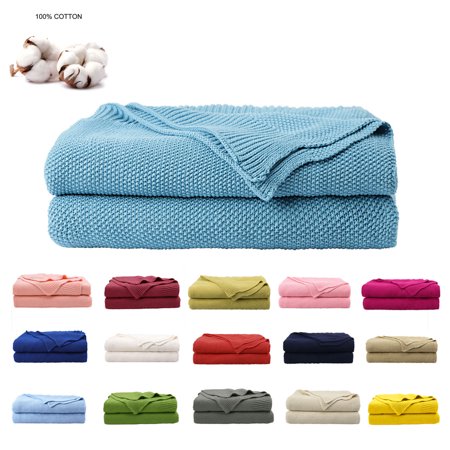 Cotton Cable Knit Throw Blanket for Couch Sofa Chair Soft Knitted Throw Home Decorative Teal Blue 60"x78"
