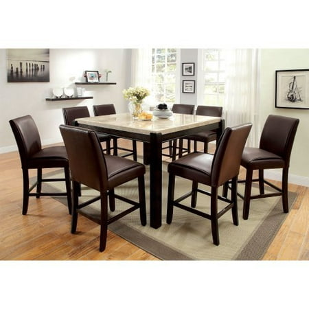Furniture of America Friedrich Modern 9-Piece Counter Height Marble Dining Table Set