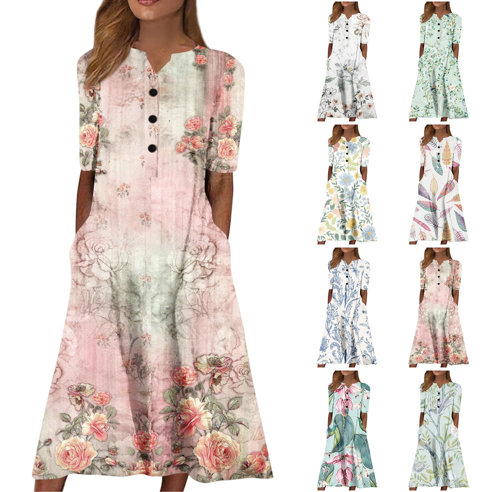 Clearance YOHOME Summer Dresses 2023 Womens Summer Casual Floral Print