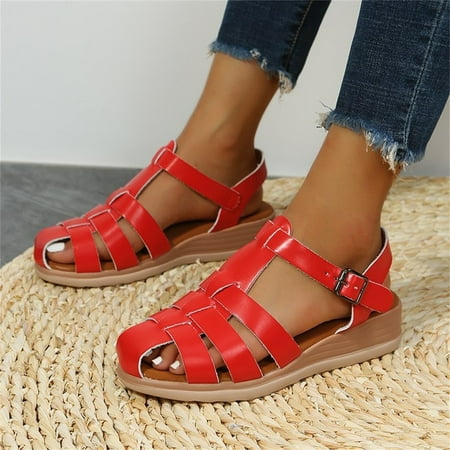 Cathalem Slide Sandals Women Ladies Fashion Solid Leather Strap Combination Buckle Wedge Roman Sandals Sandal Red 9
Cathalem Slide Sandals Women Ladies Fashion Solid Leather Strap Combination Buckle Wedge Roman Sandals Sandal Red 9