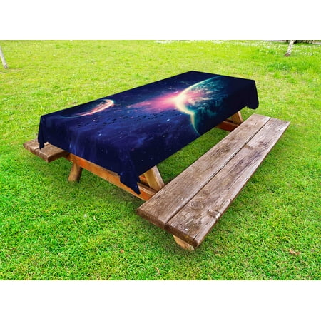 

Galaxy Outdoor Tablecloth Outer Space Theme Planet Earth Mars in Space Discovery of Universe Astronomy Art Decorative Washable Fabric Picnic Table Cloth 58 X 84 Inches Navy Blue Pink by Ambesonne
