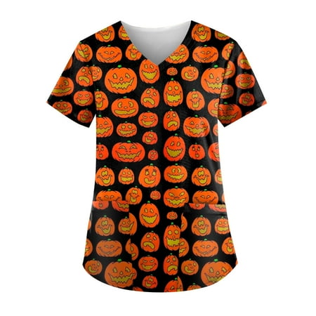 Womens Plus Size Scrubs Top Pumpkin Print Short Sleeve Scrub Nurse Working Uniform T Shirts
Womens Plus Size Scrubs Top Pumpkin Print Short Sleeve Scrub Nurse Working Uniform T Shirts