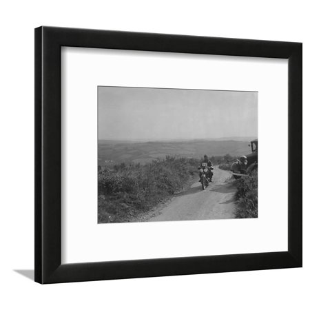 599 cc Panther motorcycle competing in the MCC Torquay Rally, 1938 Framed Print Wall Art By Bill Brunell