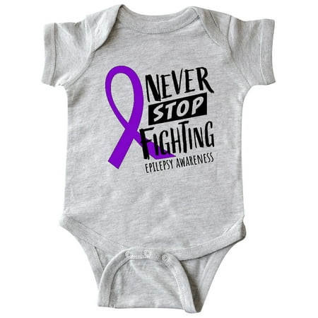 Inktastic Never Stop Fighting Epilepsy Awareness Purple Ribbon Gift Baby Boy or Baby Girl Bodysuit