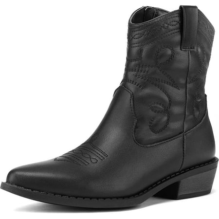 Mysoft Women s Western Cowboy Ankle Boots Black Low Heel Boots 7M