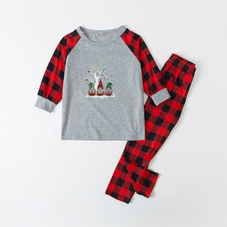 XIAOFFENN Parent-child Warm Christmas Set Printed Home Wear Pajamas Two-piece Mom Set