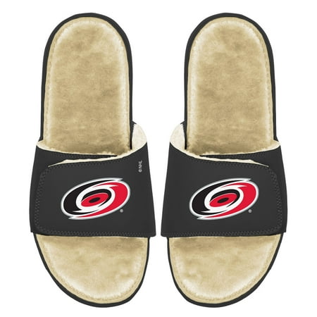 Men s ISlide Black/Tan Carolina Hurricanes Faux Fur Slide Sandals