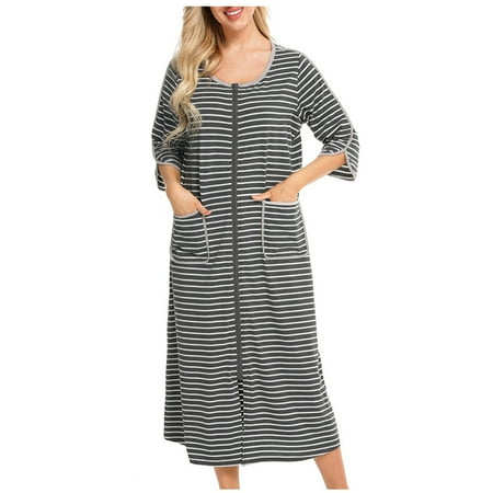 

FRSASU Pajamas Clearance Women s Winter Warm Nightgown Autumn and Winter Nightdress Zip with Pokets Loose Pajamas Dark Gray 6(M)