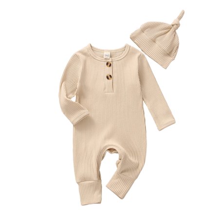 Infant Boys Girls Clothes Set Newborn Baby Romper Hat Ribbed Knit Long Sleeve Button Solid Bodysuit Jumpsuit (Beige 0-3 Months)
Infant Boys Girls Clothes Set Newborn Baby Romper Hat Ribbed Knit Long Sleeve Button Solid Bodysuit Jumpsuit (Beige 0-3 Months)