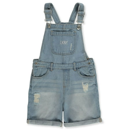 DKNY Girls Stretch Denim Shortalls - light blue 12 (Big Girls)