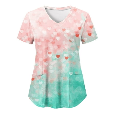 Women Scrubs Top Working Uniform Nurses Clothing Workwear Casual V-Neck Valentine s Day Love Printed Gradient Short Sleeve Pocket Work Shirt Daily Tshirt
Women Scrubs Top Working Uniform Nurses Clothing Workwear Casual V-Neck Valentine s Day Love Printed Gradient Short Sleeve Pocket Work Shirt Daily Tshirt