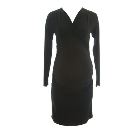 OLIAN Maternity Women s Black Lucy Ruched Surplice Neck Dress