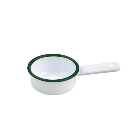 Packnwood 294ENPAN100 3 oz Rim Enamel Mini Saucepan White with Green - 12 Piece