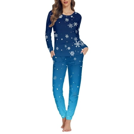 

Pzuqiu Skin Friendly Pajamas for Women Set Long Sleeve PJ Sweatpants with Two Pockets Size XL Snowflake Graphic Loose Fitting Loungewear Christmas Outfits 2 Pieces