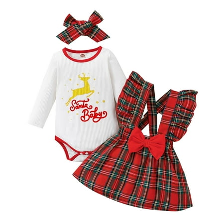Girls Long Sleeve Christmas Letter Deer Printed Romper Bodysuit Bowknot Plaid Suspender Skirts Headbands Outfits For 6-9 Months
Girls Long Sleeve Christmas Letter Deer Printed Romper Bodysuit Bowknot Plaid Suspender Skirts Headbands Outfits For 6-9 Months
