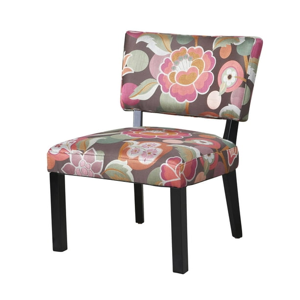 Pink & Brown Floral Accent Chair