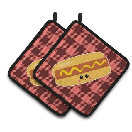 Caroline s Treasures Hot Dog Face Pair of Pot Holders